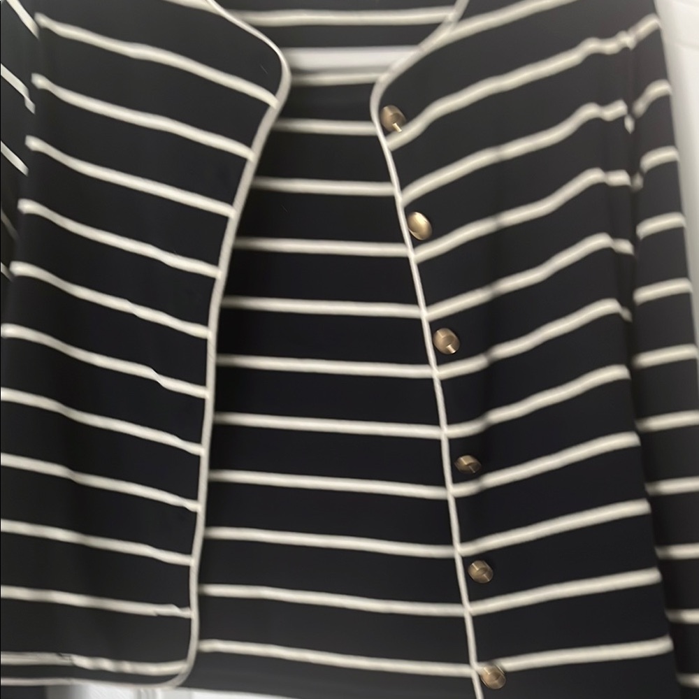 Mango Striped Blazer with Gold Accents